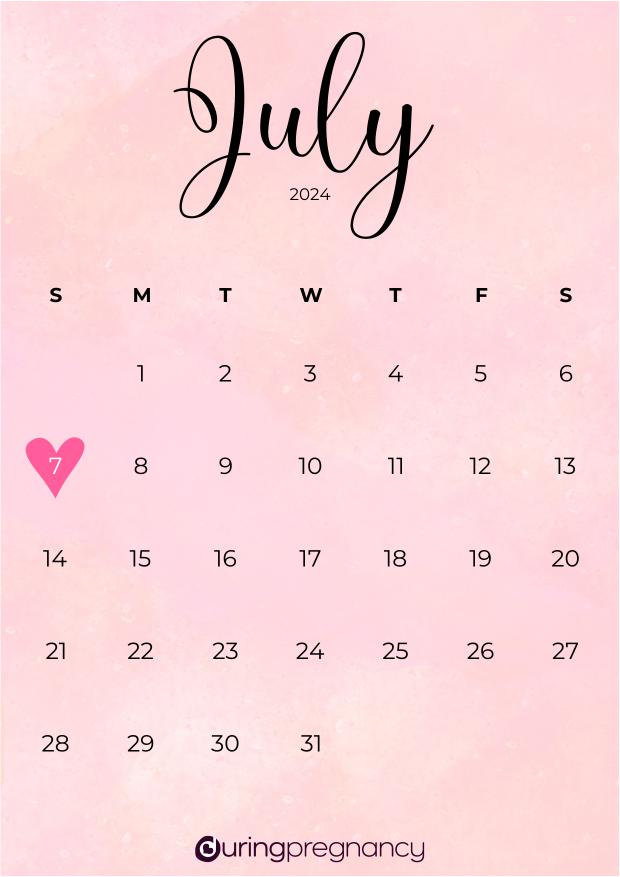 Due date calendarfor July 7, 2024